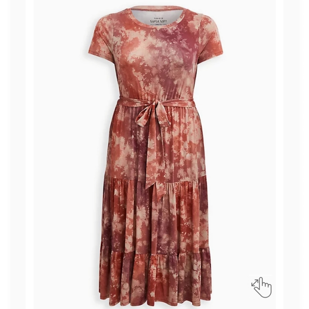 Torrid Super Soft Tie-Dye Tiered Midi Skater Dress